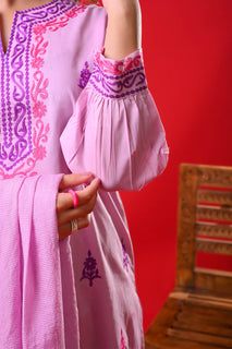 Girls Eid Dress | Purple & Multicolor | Casual Plus 3 Piece Suit | Cotton Plain | GBD-03333