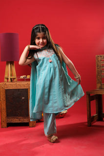 Kids Eid Dress | S.Green& Multicolor | Casual Plus 3 Piece Suit | Cotton Dobby | KBD-03312