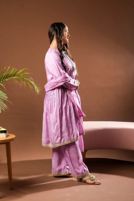 Girls formal clothes | Purple & Gold | Formal 3 Piece Suit | Viscose Raw-Silk | GDD-03152