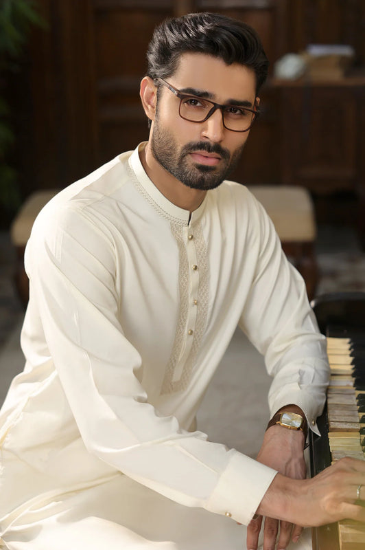 Cream Wash & Wear Shalwar Kameez