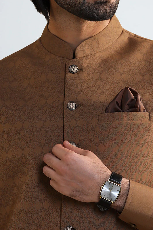 Light Brown Shalwar Kameez With Waistcoat