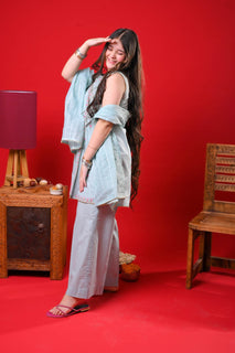 Girls Eid Dress | Sea Green & Multicolor | Casual Plus 3 Piece Suit | Cotton Plain | GBD-03332