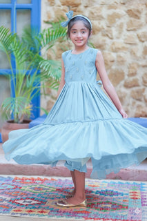 Kids formal clothes | Green & Gold | Formal 3 Piece Suit | Viscose Chambray Katan | KDD-03357