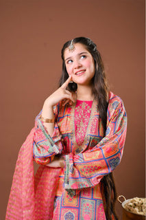 Girls formal clothes | Digital Print & Multicolor | Formal 3 Piece Suit  | Polyester Tussar Silk | GDD-03258